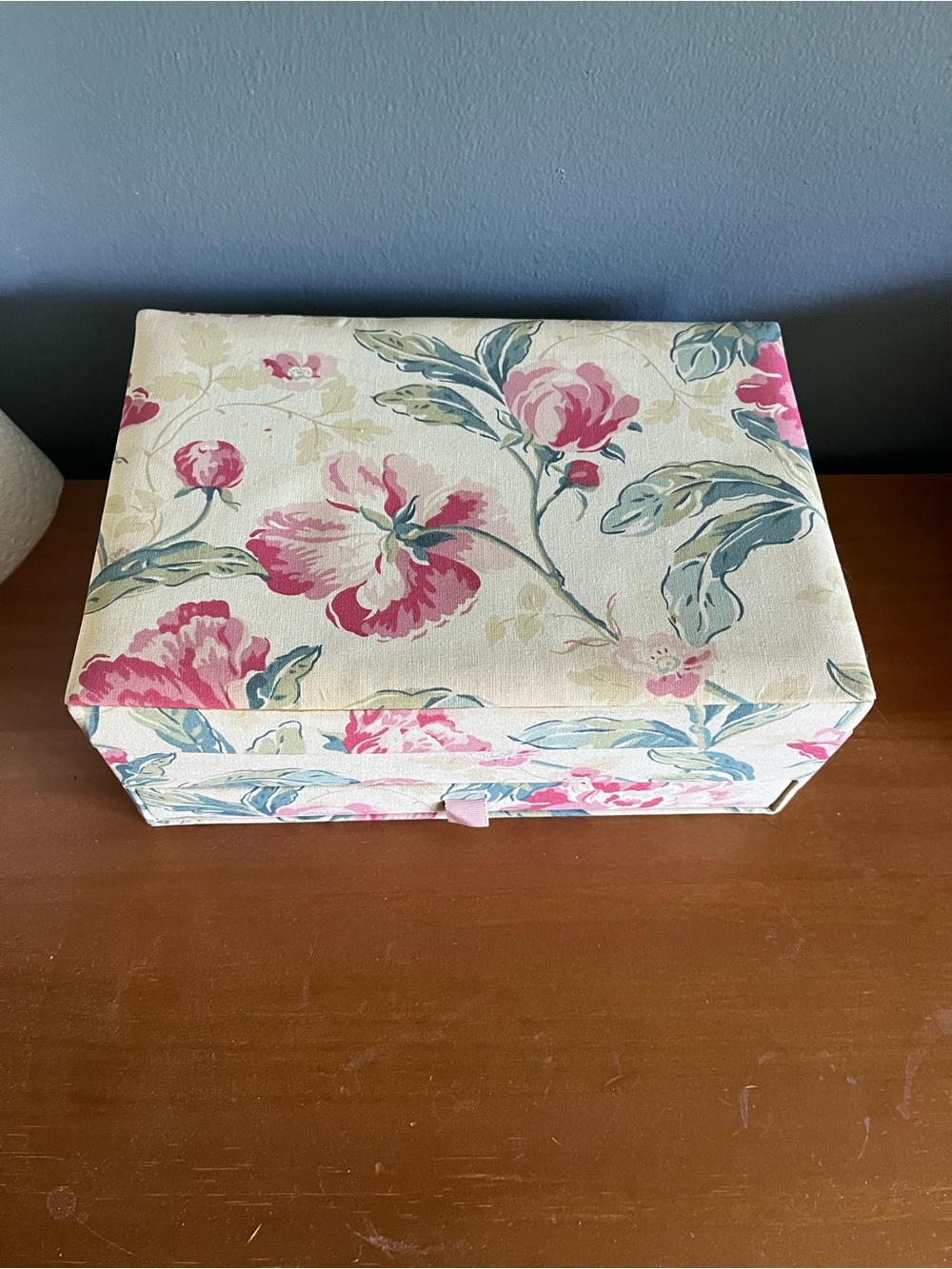 Laura Ashley Pink Stripe Fabric Jewelry Box. Vintage.